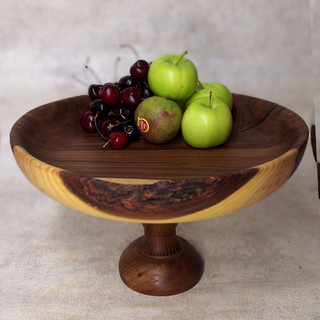 میوه خوری پایه بلند لبه پوستی چوبی